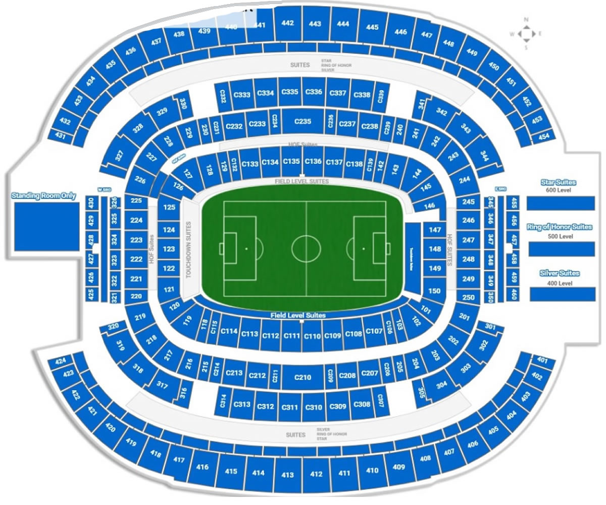 AT and T Dallas Stadium seating plan